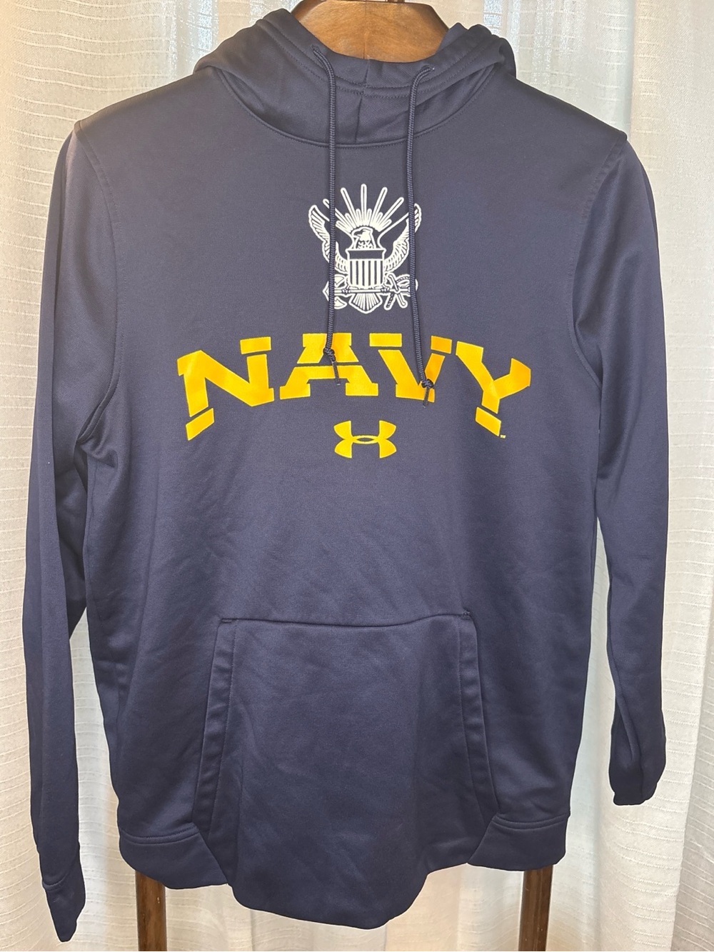 Under Armour Navy Blue Pullover Hoodie with Yellow NAVY Logo